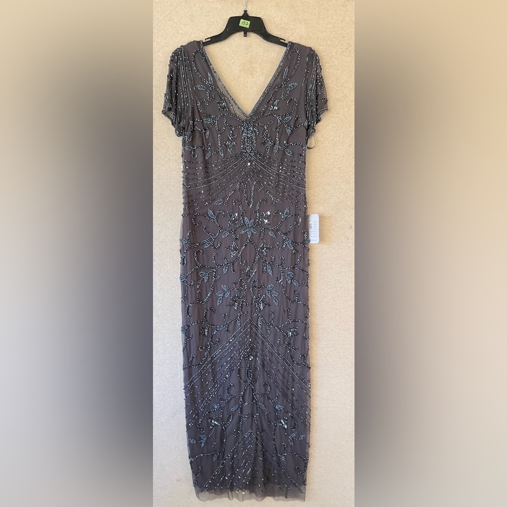 🌾 ⭐️ PISARRO NIGHTS Beaded Mesh Column Gown Color- Slate